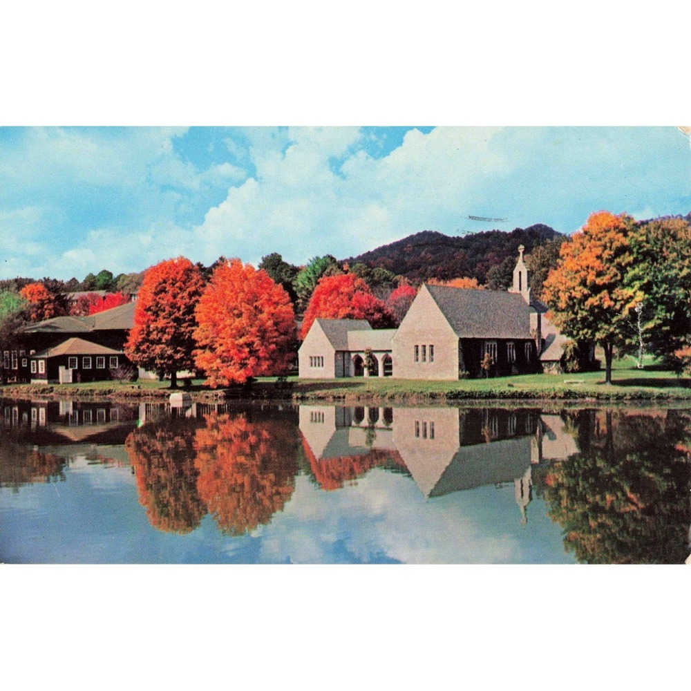 Vintage Memorial Chapel Lake Junaluska NC Autumn Plastichrome Postcard P29383